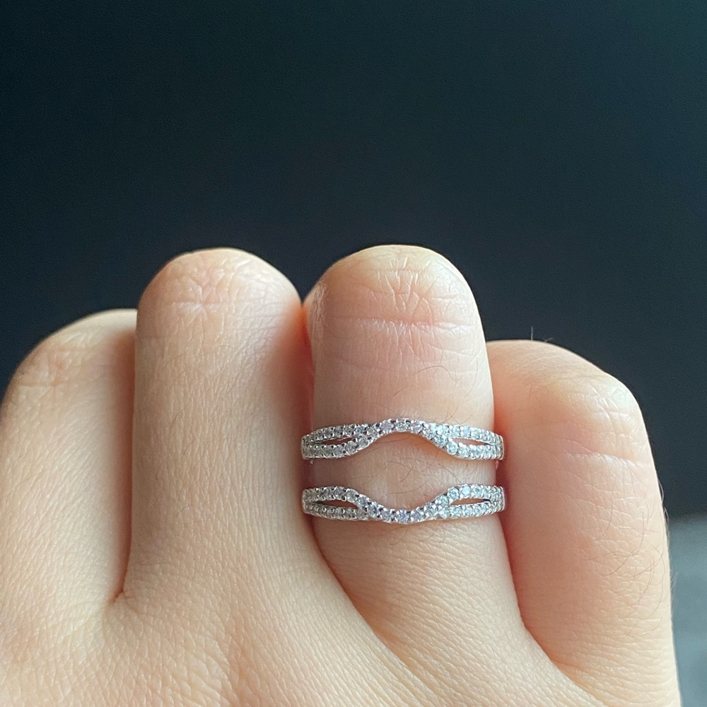 💖 Enhancer Wrap double Wedding Bands Promise vacation replacement bridal ring - Picture 3 of 7